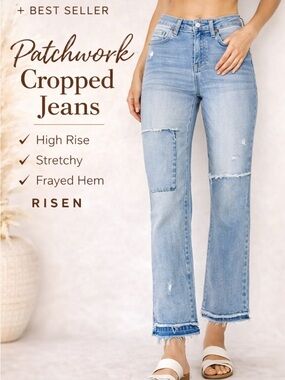 Risen High Rise Crop Straight Jeans Light Wash Distressed Raw Hem Size 1/25 NWT